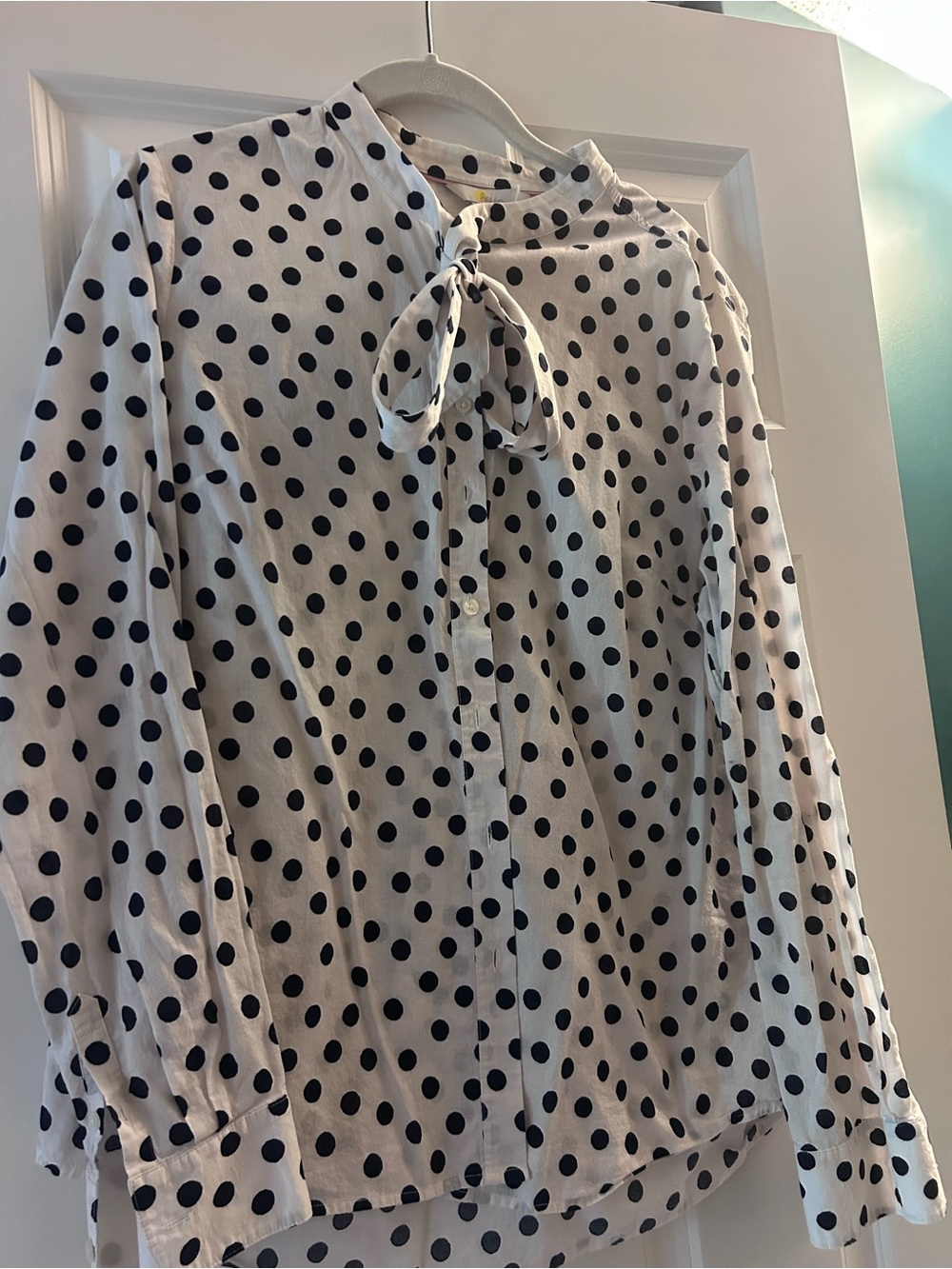 Boden Black Polka Dot Tie-Neck Blouse on White